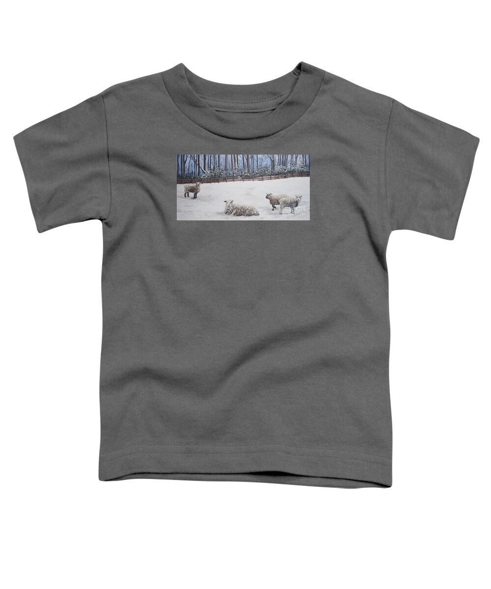 Sheep Toddler T-Shirt featuring the painting Sheep in Field by Reb Frost