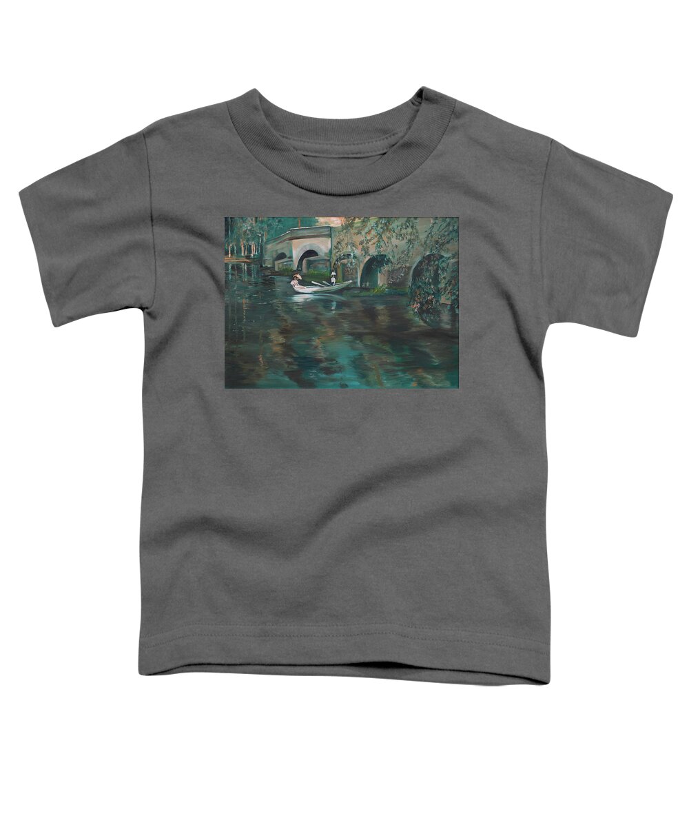 River Toddler T-Shirt featuring the painting Slow Boat - LMJ by Ruth Kamenev
