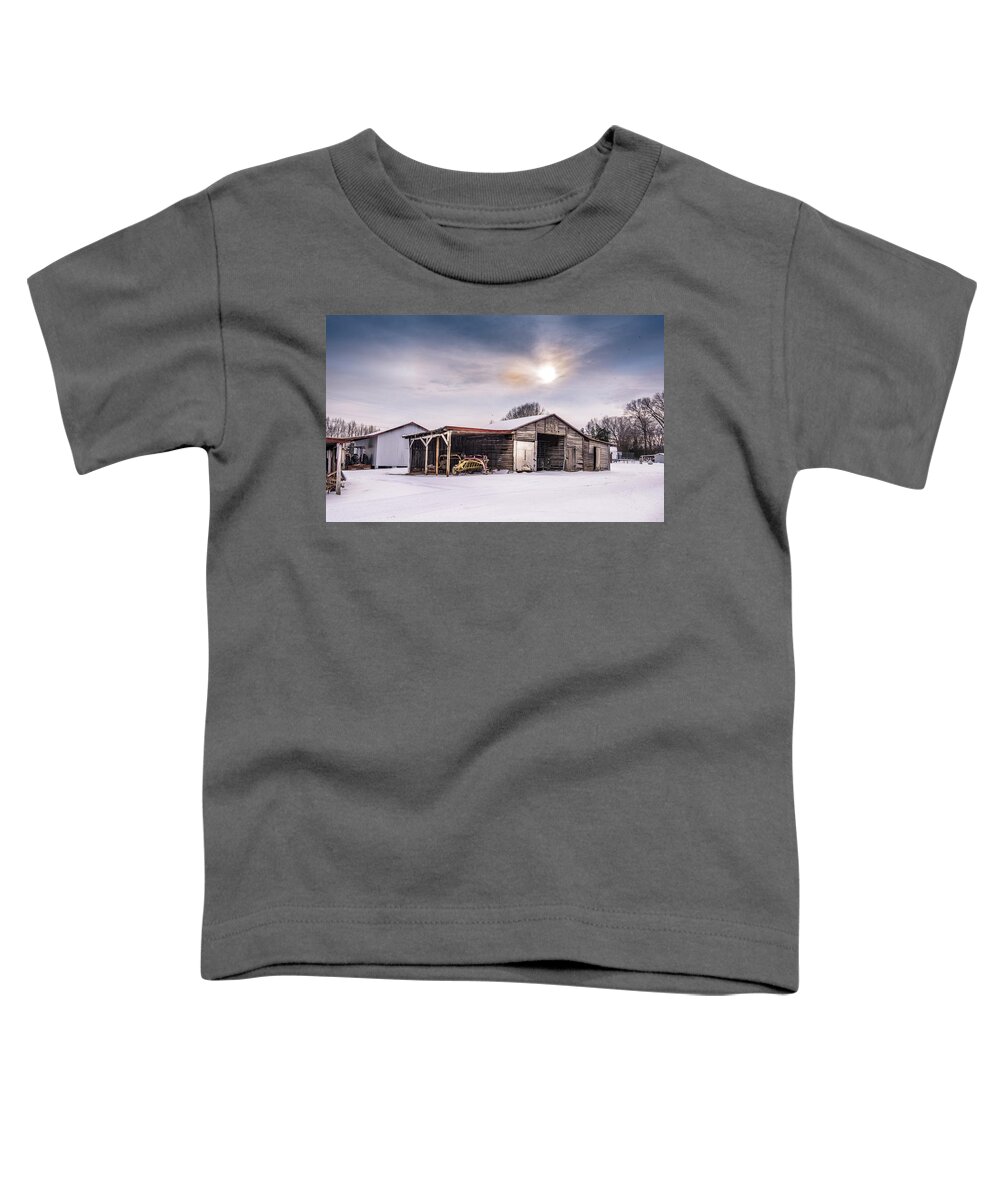 Farm Toddler T-Shirt featuring the photograph Snow At The Farm by Cynthia Wolfe