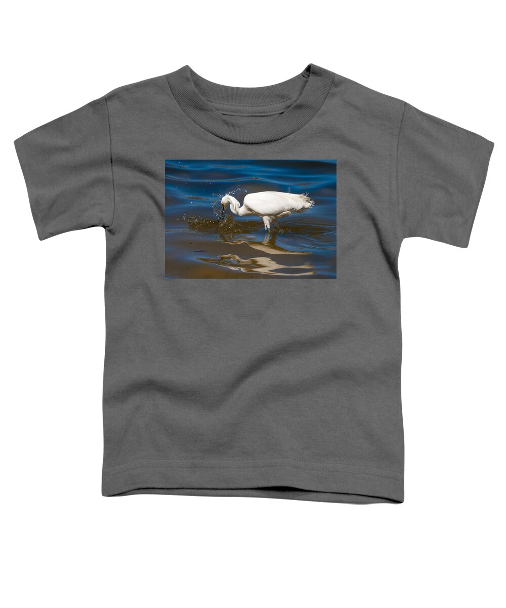 Snowy Egret Toddler T-Shirt featuring the photograph Snowy Egret fishing #3 by Mindy Musick King