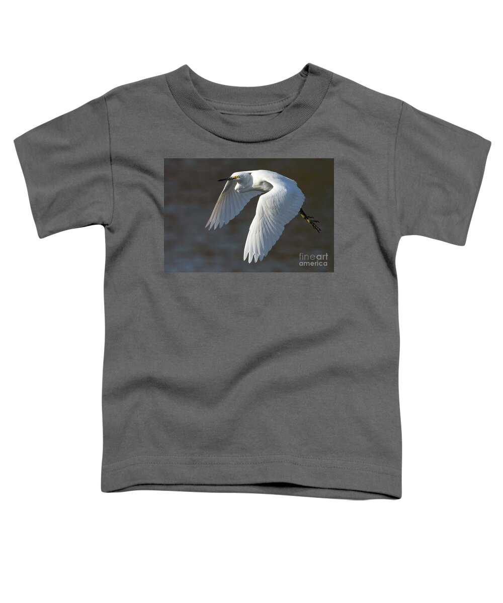 Snowy Egret Toddler T-Shirt featuring the photograph Snowy Hop by Art Cole