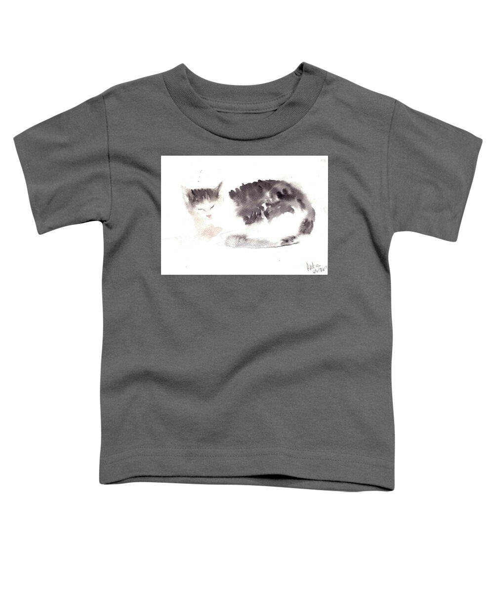 Cats Toddler T-Shirt featuring the painting Snuggling cat by Asha Sudhaker Shenoy