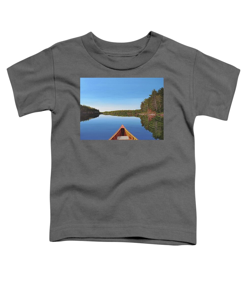 Spider Lake Toddler T-Shirt featuring the painting Spider Lake Paddle by Kenneth M Kirsch
