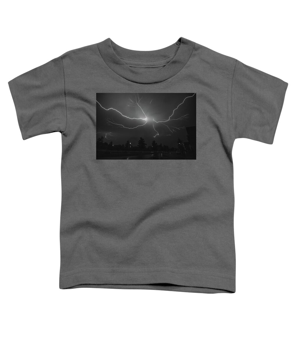 05/14/2018 Toddler T-Shirt featuring the photograph Spider Lightning over DC in BW by Jeff at JSJ Photography