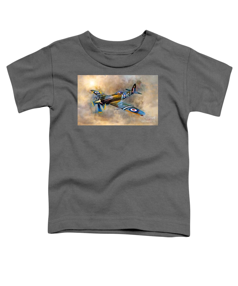 Spitfire Toddler T-Shirt featuring the painting Spitfire Dawn Flight by Ian Mitchell