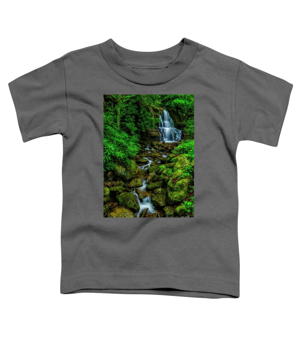 Waterfall Toddler T-Shirt featuring the photograph Spring Green Waterfall and Rhododendron by Thomas R Fletcher