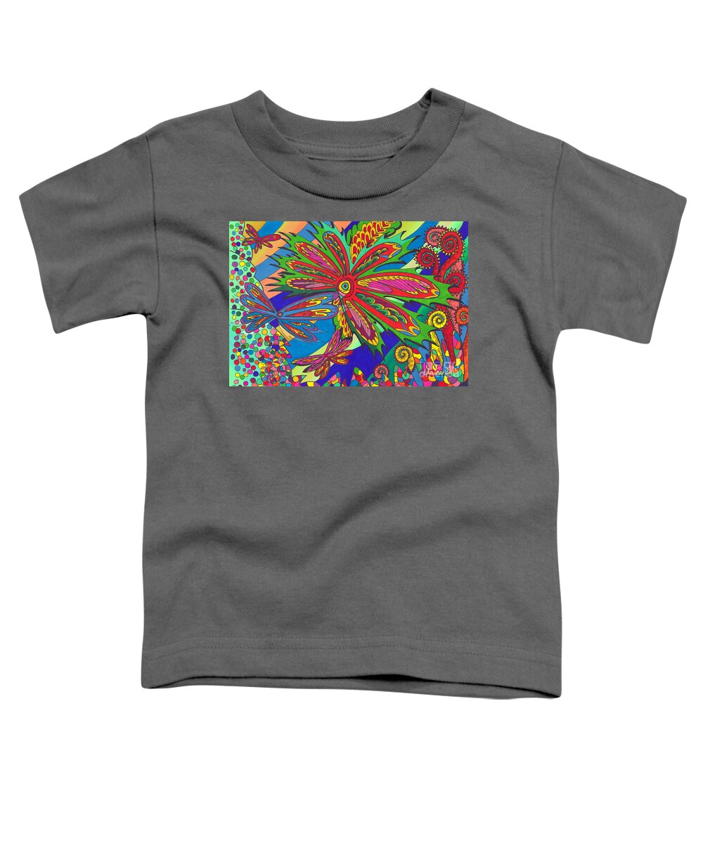 Butterfly Toddler T-Shirt featuring the drawing Spring in my head by Elaine Berger
