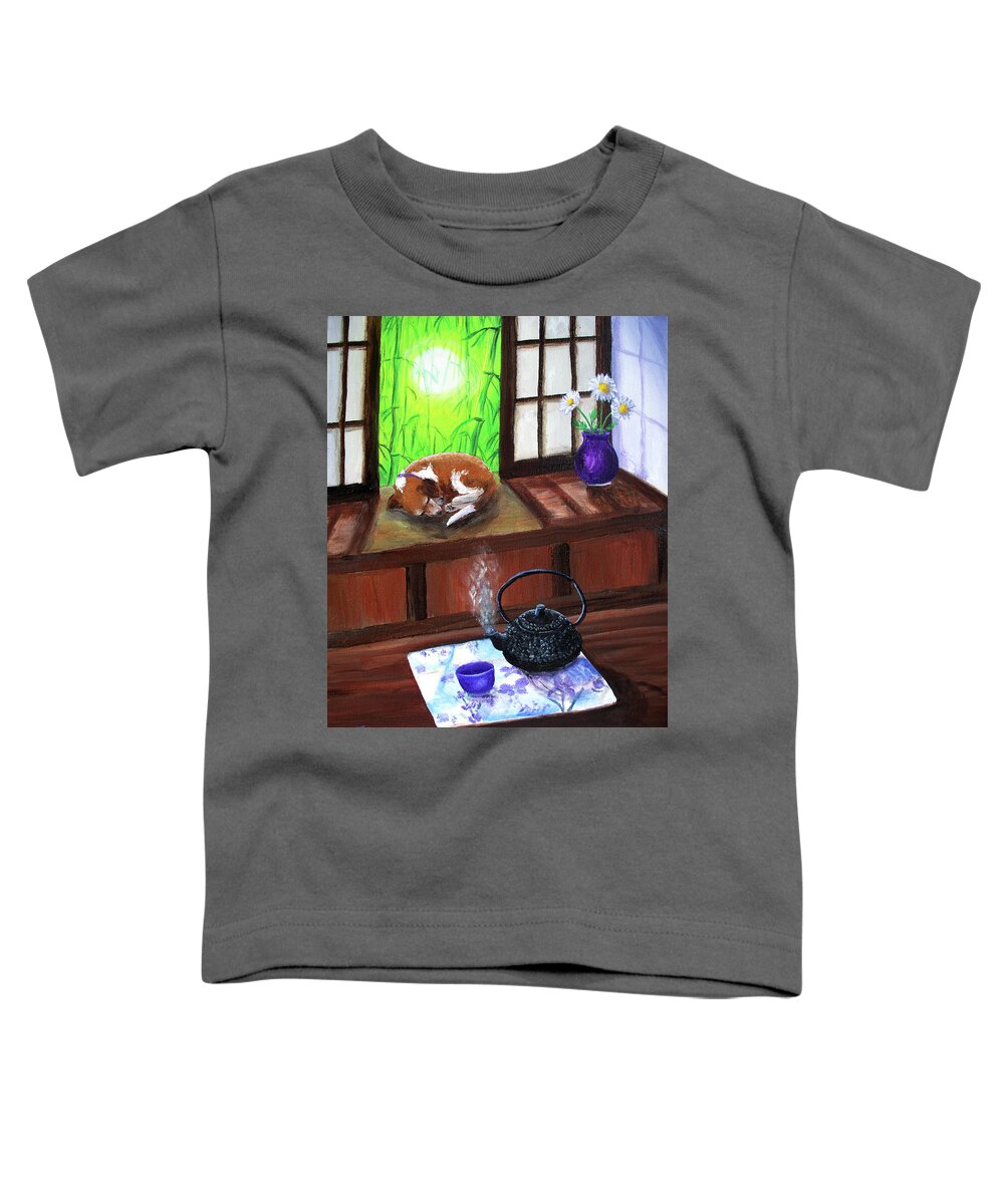 Zen Toddler T-Shirt featuring the painting Spring Morning Tea by Laura Iverson