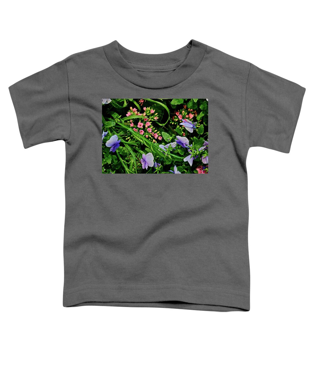 Spring Flowers Toddler T-Shirt featuring the photograph Spring Show 18 Pink Kalanchoe and Viola by Janis Senungetuk