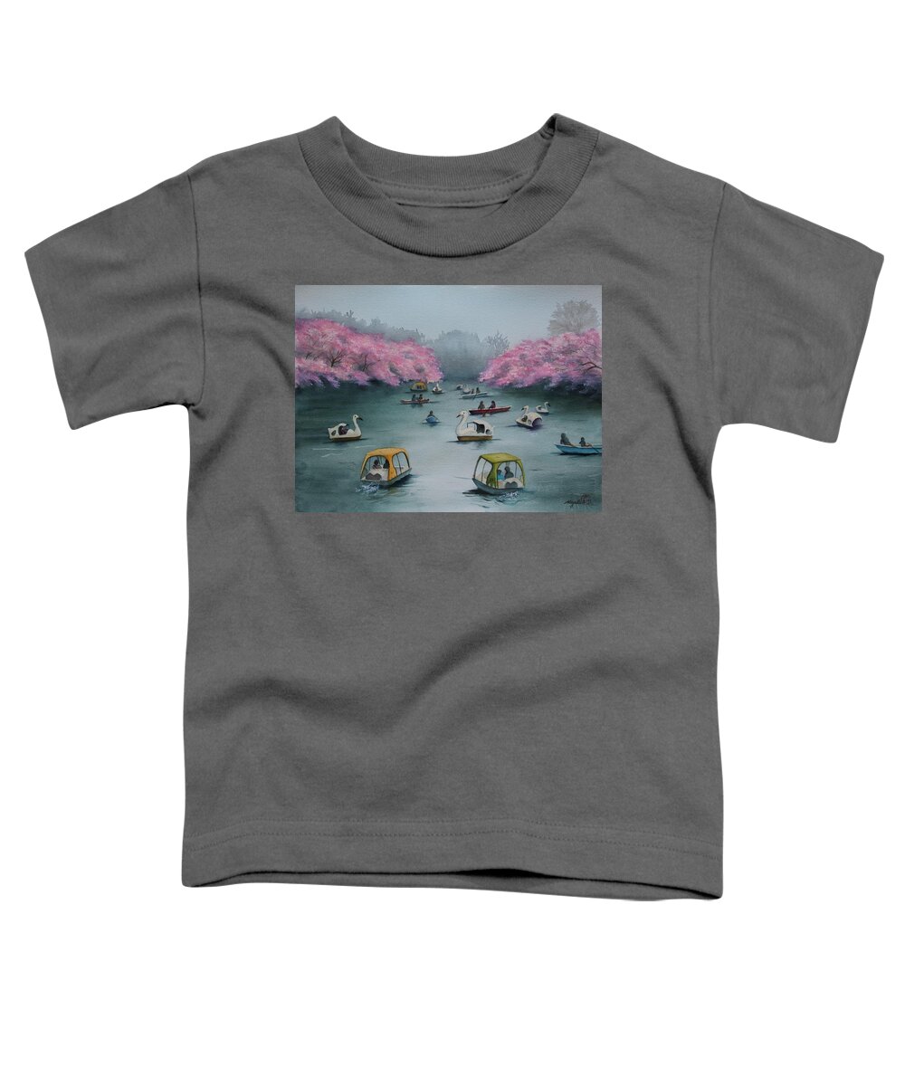 Sakura Toddler T-Shirt featuring the painting Springtime Fun at Inokashira by Kelly Miyuki Kimura