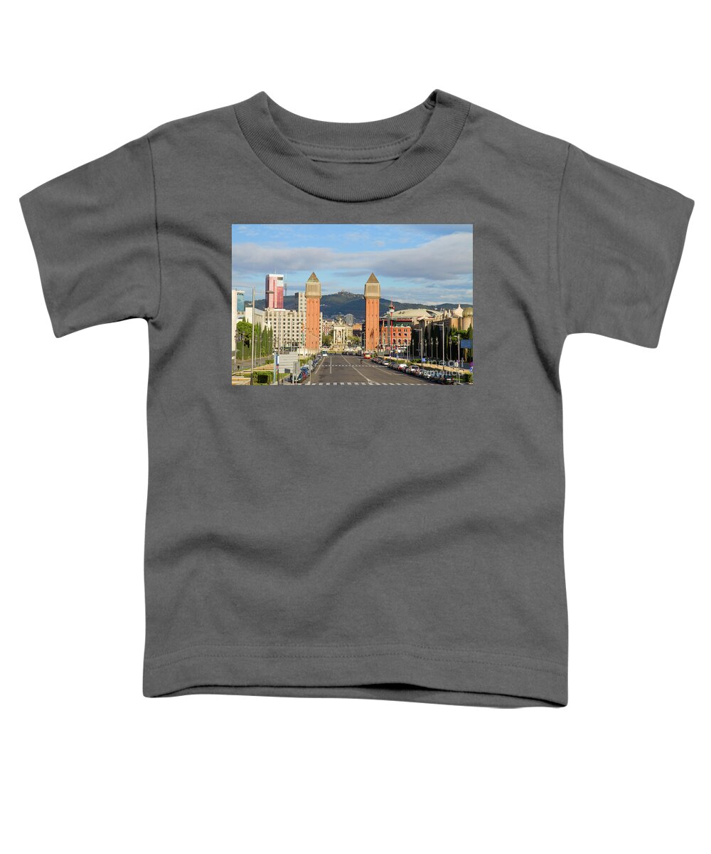 Espana Toddler T-Shirt featuring the photograph Square of Spain with Venetian Towers in Barcelona by Anastasy Yarmolovich
