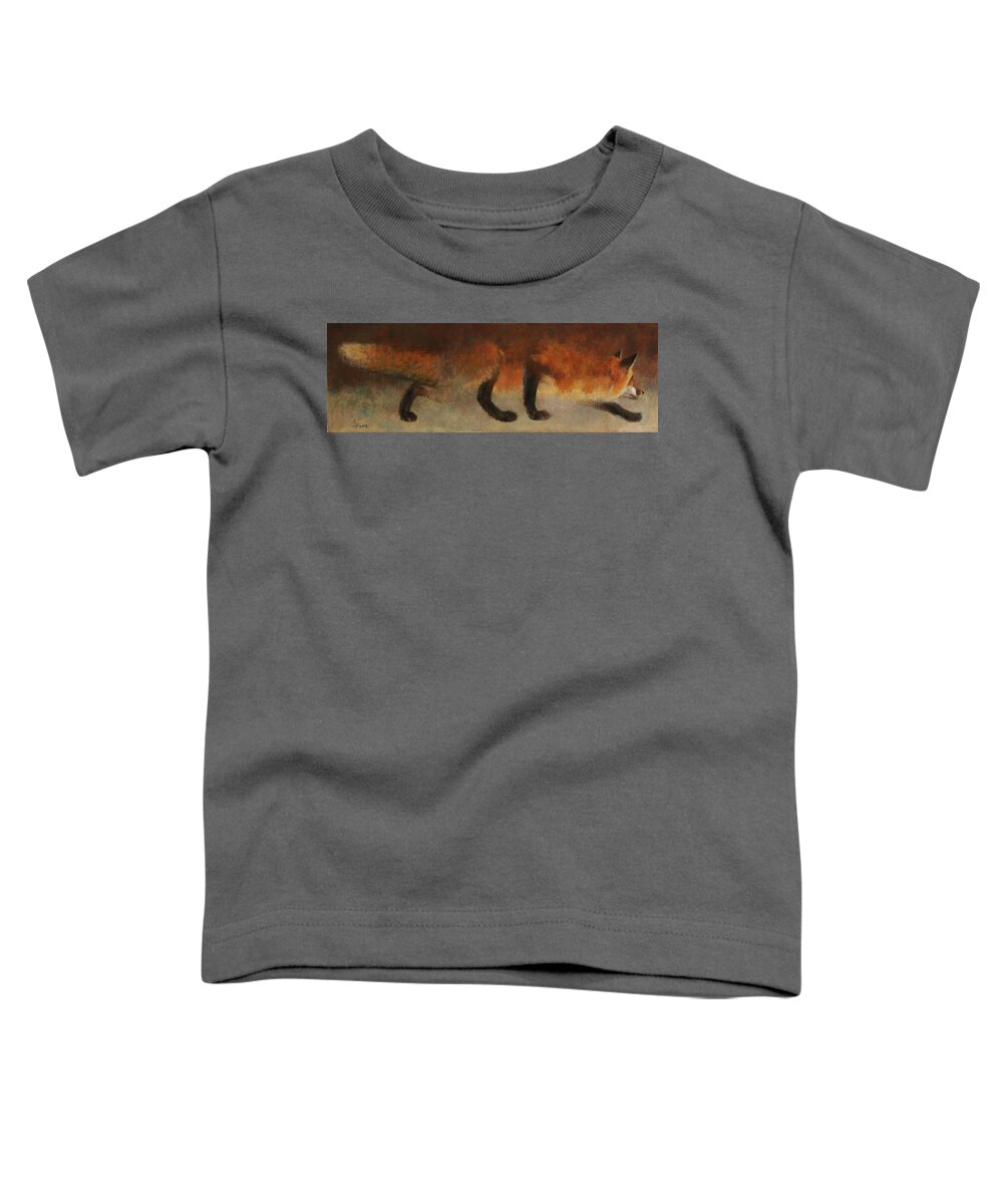 Fox Toddler T-Shirt featuring the painting Stalking Fox by Attila Meszlenyi