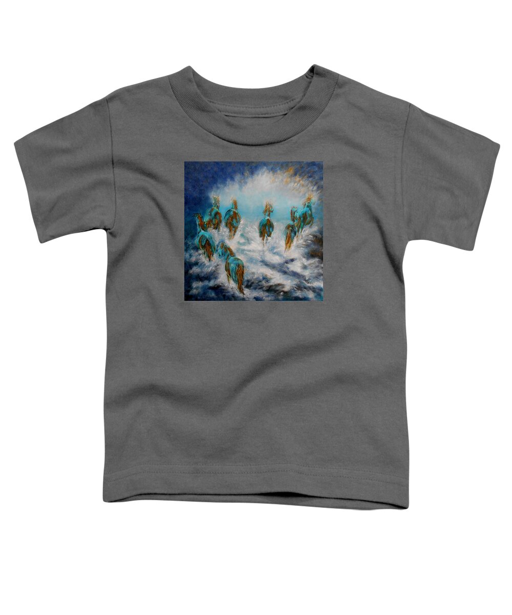 Horses Toddler T-Shirt featuring the painting Stampede to Heaven by Maris Sherwood