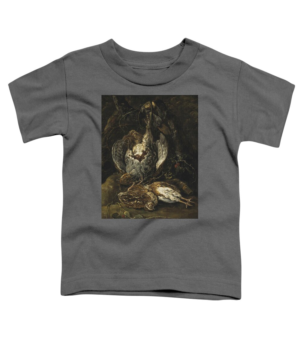 17th Century Art Toddler T-Shirt featuring the painting Still Life with Quails and a Partridge by Jan Fyt