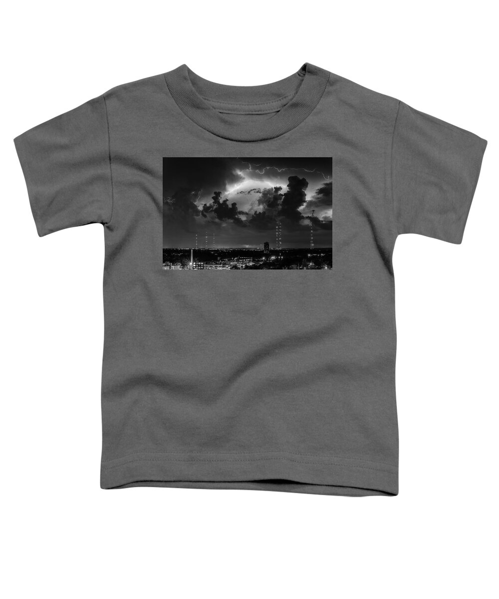 Monochrome Toddler T-Shirt featuring the photograph Storm over Milwaukee #2 by John Roach