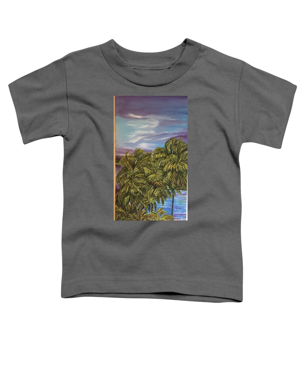 Stormy Evening Toddler T-Shirt featuring the painting Stormy Day at Tranquility Beach by Michael Silbaugh