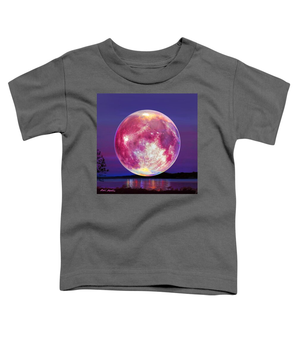 Strawberry Moon Toddler T-Shirt featuring the painting Strawberry Solstice Moon by Robin Moline