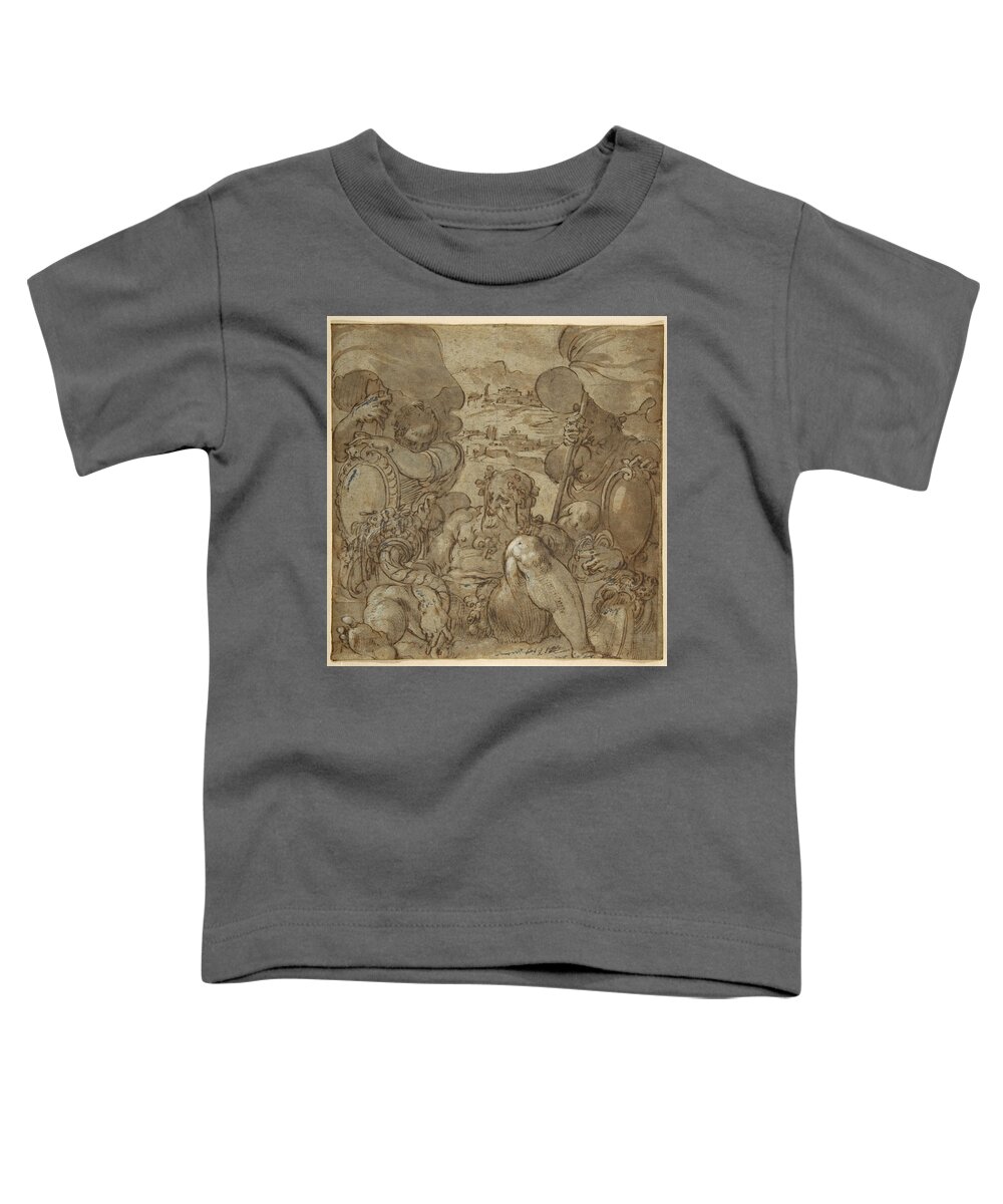Jacopo Zucchi Toddler T-Shirt featuring the drawing Study for the Allegory of San Gimignano and Colle Val d'Elsa by Jacopo Zucchi