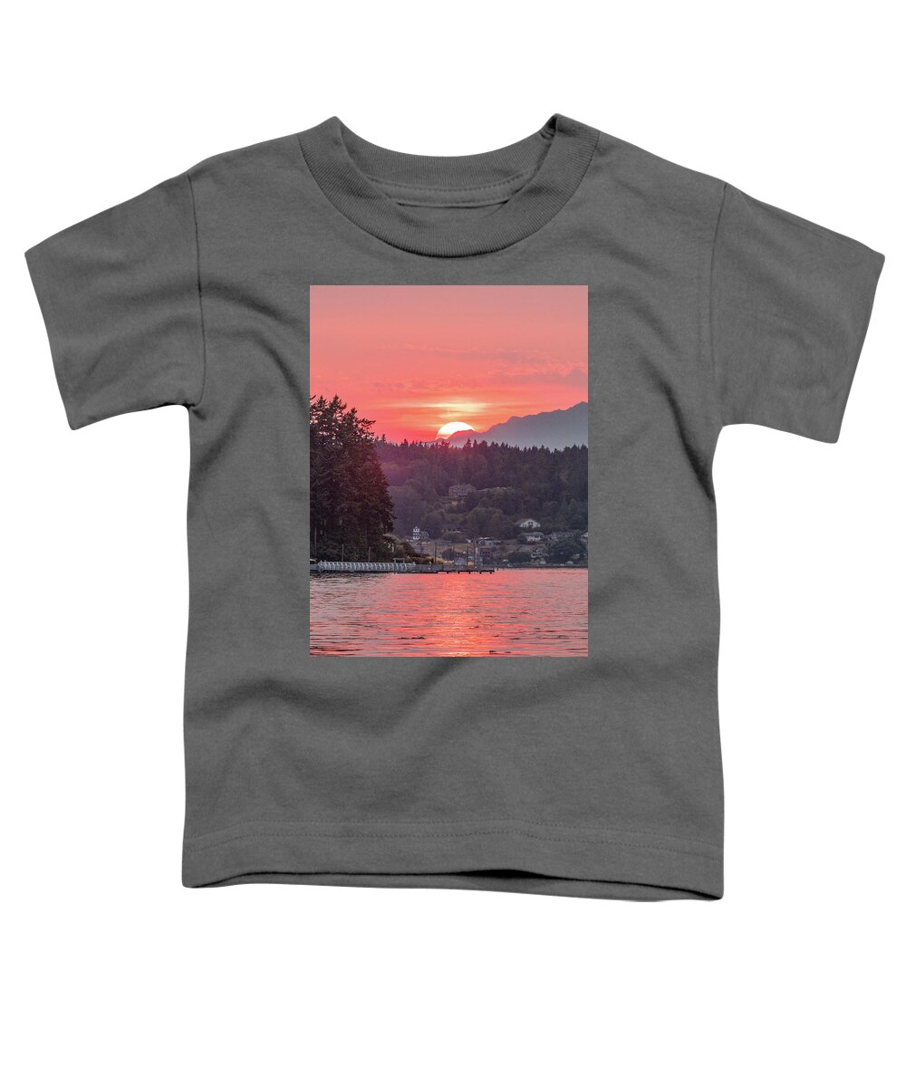Olympic Mountains Toddler T-Shirt featuring the photograph Summer Sunset over Yukon Harbor.3 by E Faithe Lester