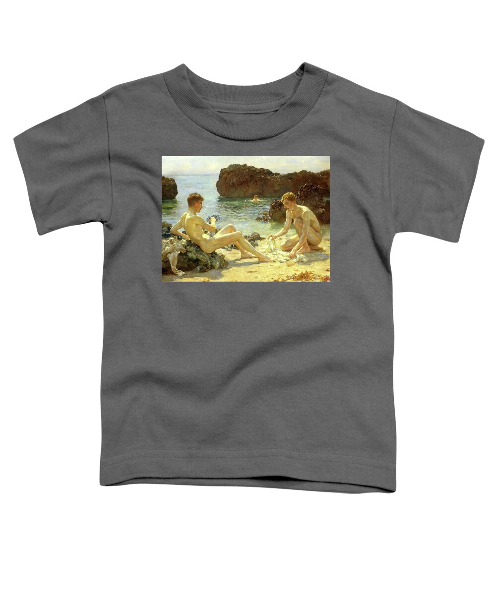 Henry Scott Tuke Toddler T-Shirt featuring the painting Sun Bathers by Henry Scott Tuke