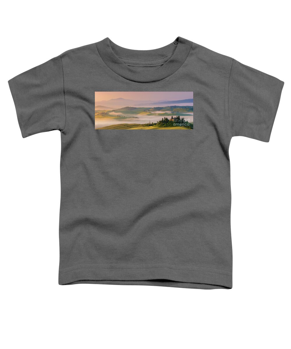 San Quirico Toddler T-Shirt featuring the photograph Sunrise in Tuscany by Henk Meijer Photography