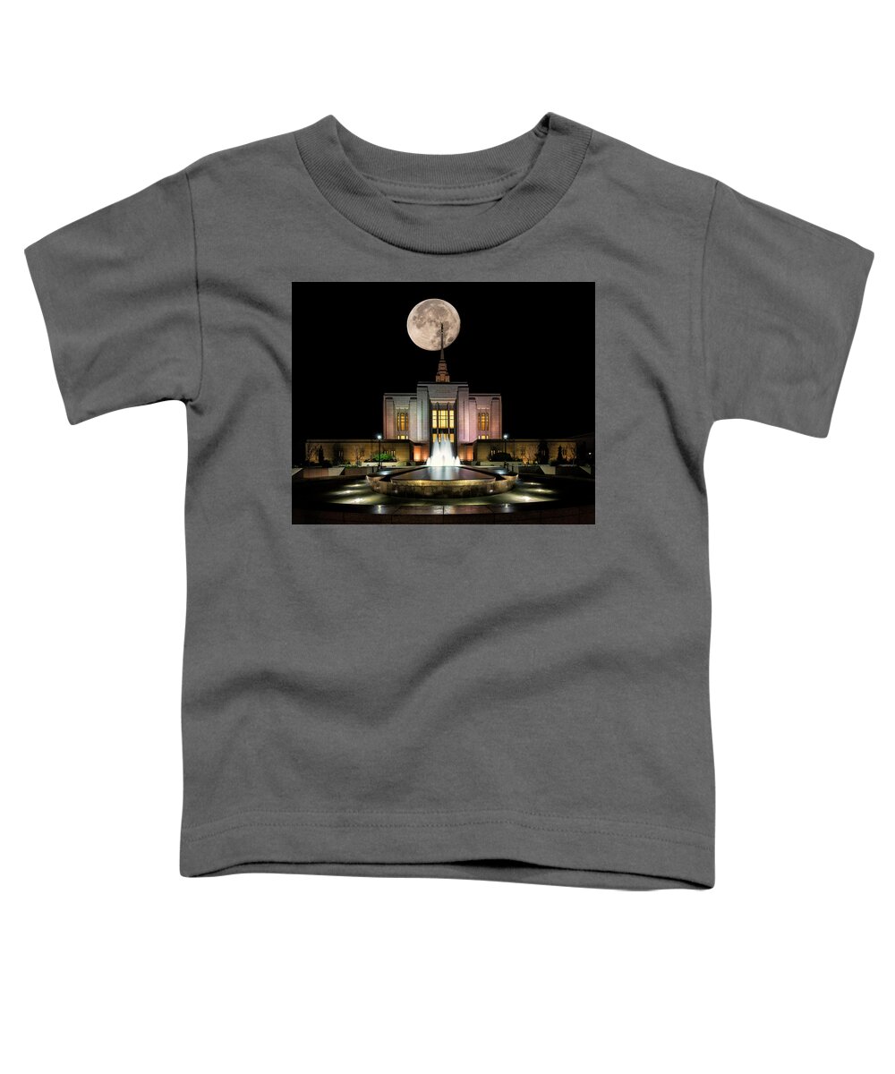 Super Moon Toddler T-Shirt featuring the photograph Super Moon at Ogden LDS Temple by Michael Ash