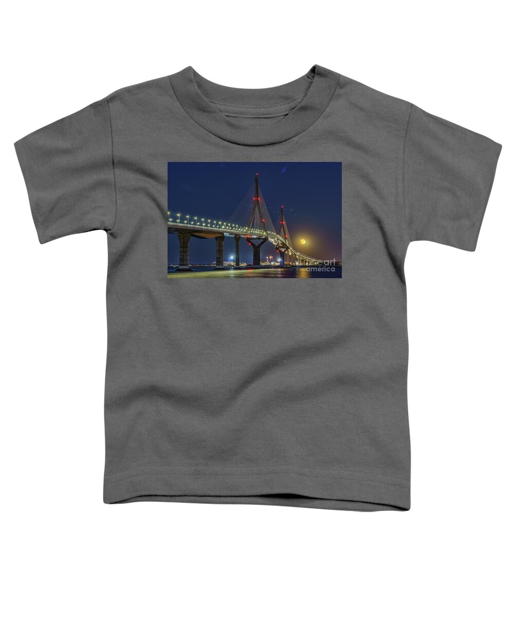 1812 Toddler T-Shirt featuring the photograph Supermoon Over 1812 Constitution Bridge Cadiz Spain by Pablo Avanzini