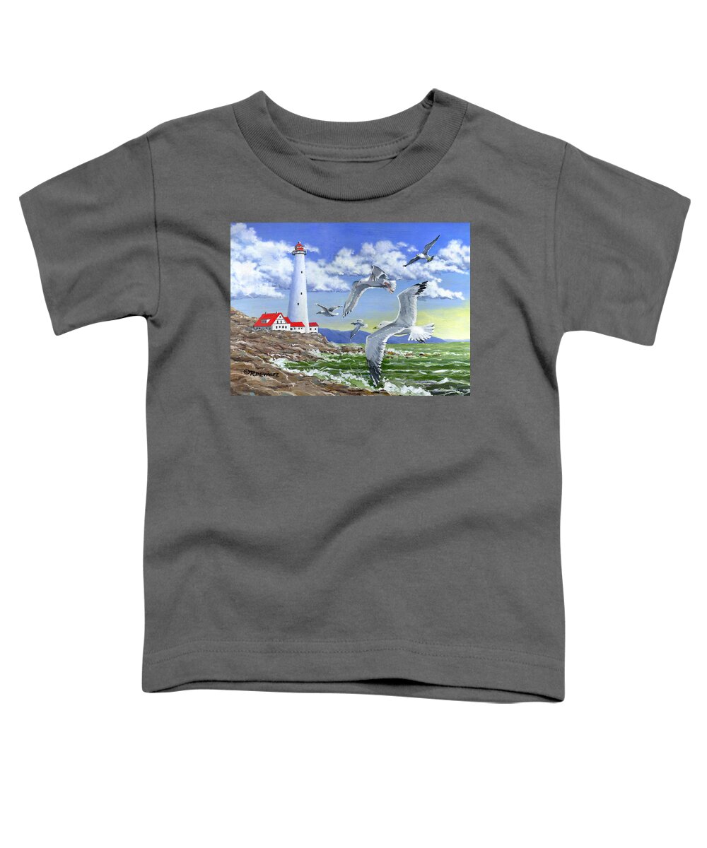 Lighthouse Toddler T-Shirt featuring the painting Surf And Turf by Richard De Wolfe