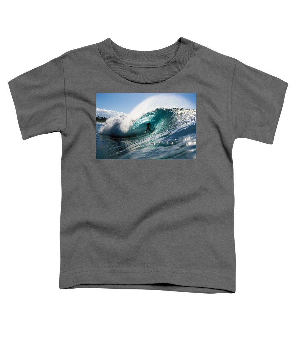 Adrenaline Toddler T-Shirt featuring the photograph Surfer At Pipeline by Vince Cavataio - Printscapes