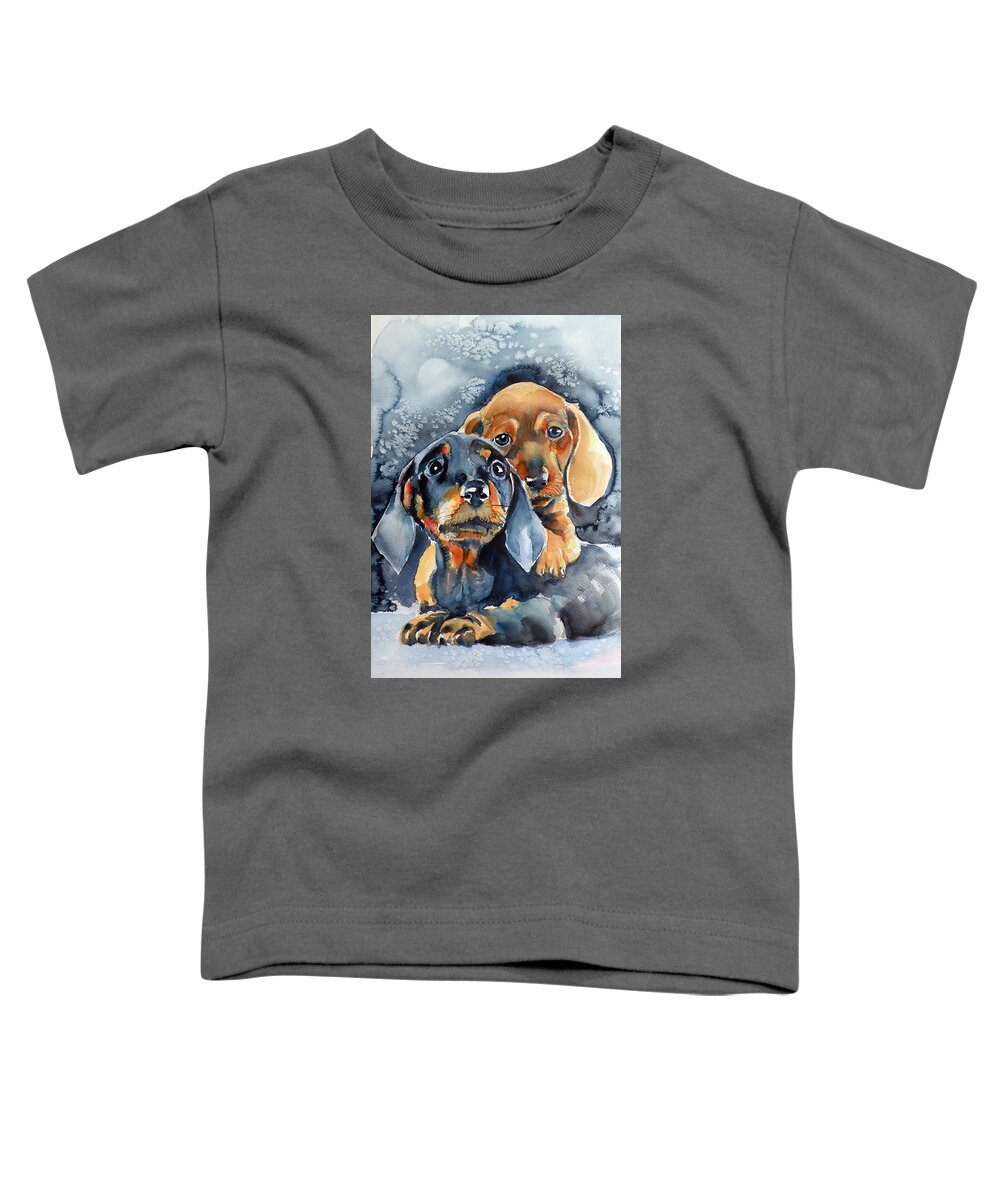 Dog Toddler T-Shirt featuring the painting Sweet little dogs by Kovacs Anna Brigitta