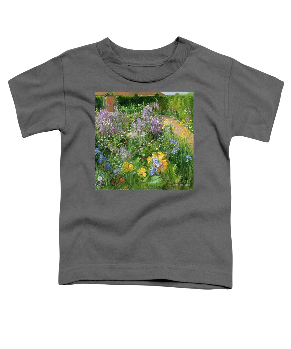Flowers Toddler T-Shirt featuring the painting Sweet Rocket - Foxgloves and Irises by Timothy Easton