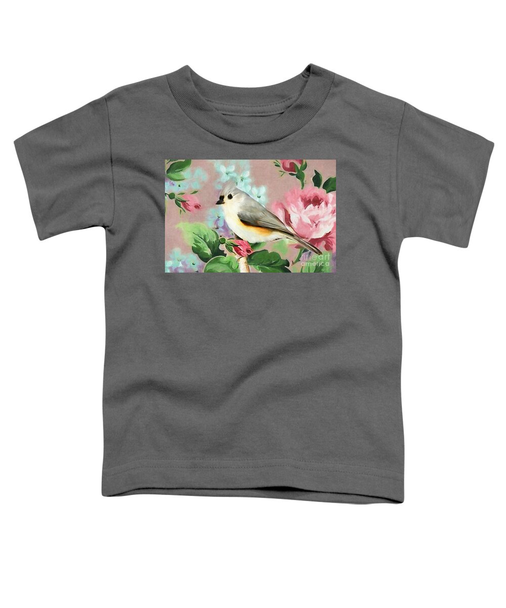 Titmouse Bird Toddler T-Shirt featuring the painting Sweet Tufted Titmouse by Tina LeCour