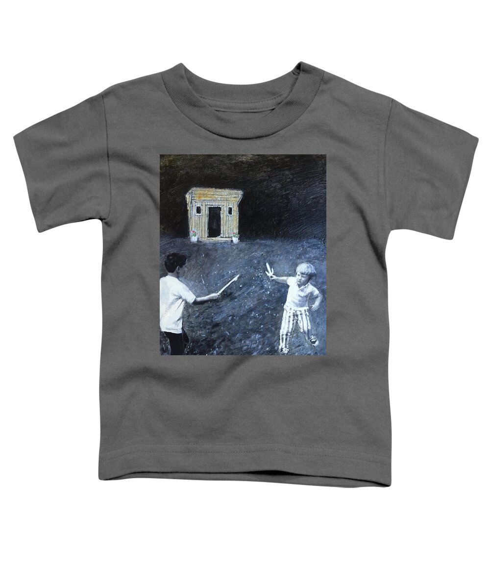 Boys Toddler T-Shirt featuring the painting Sword Fight by Leah Tomaino