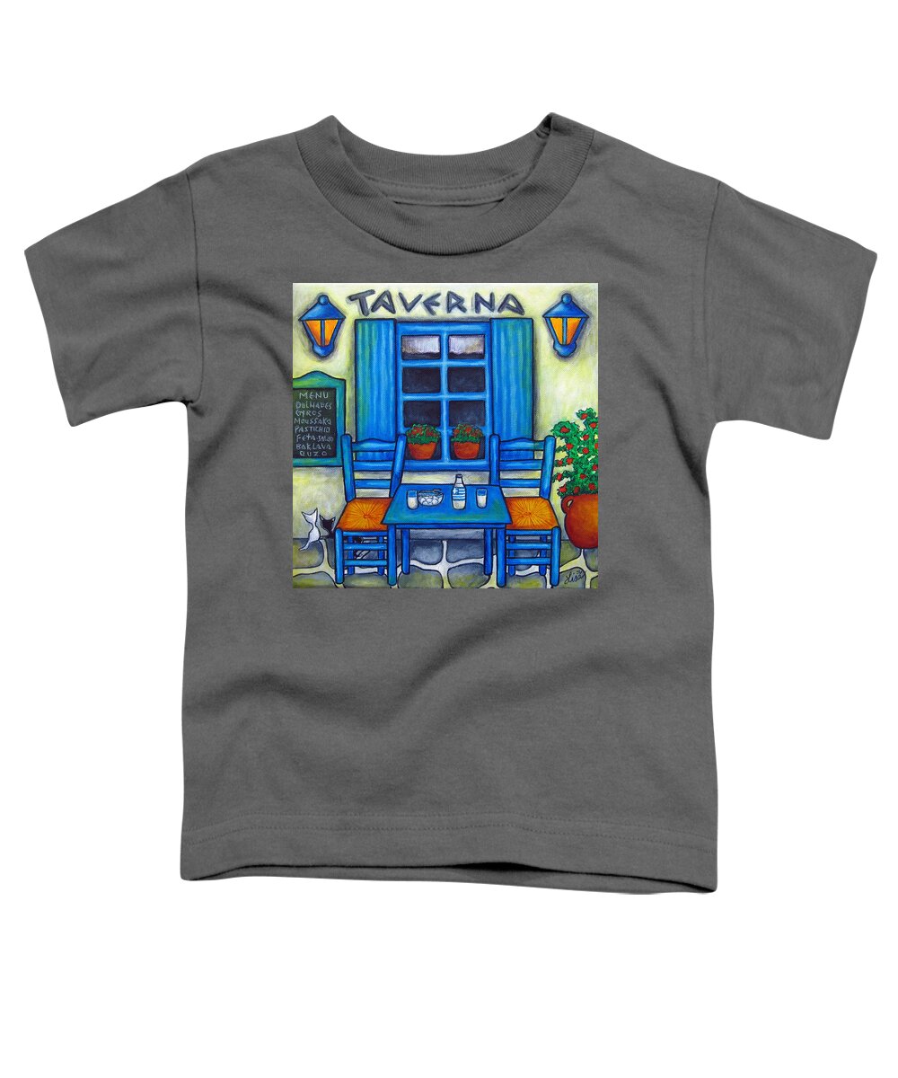 Blues Toddler T-Shirt featuring the painting Table for Two in Greece by Lisa Lorenz