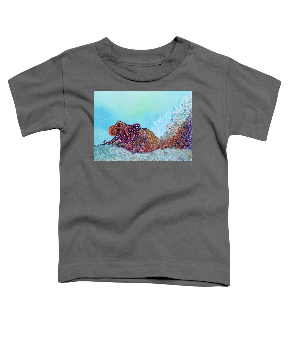 Octopus Toddler T-Shirt featuring the painting Tar Gel Octo Too by Patricia Beebe
