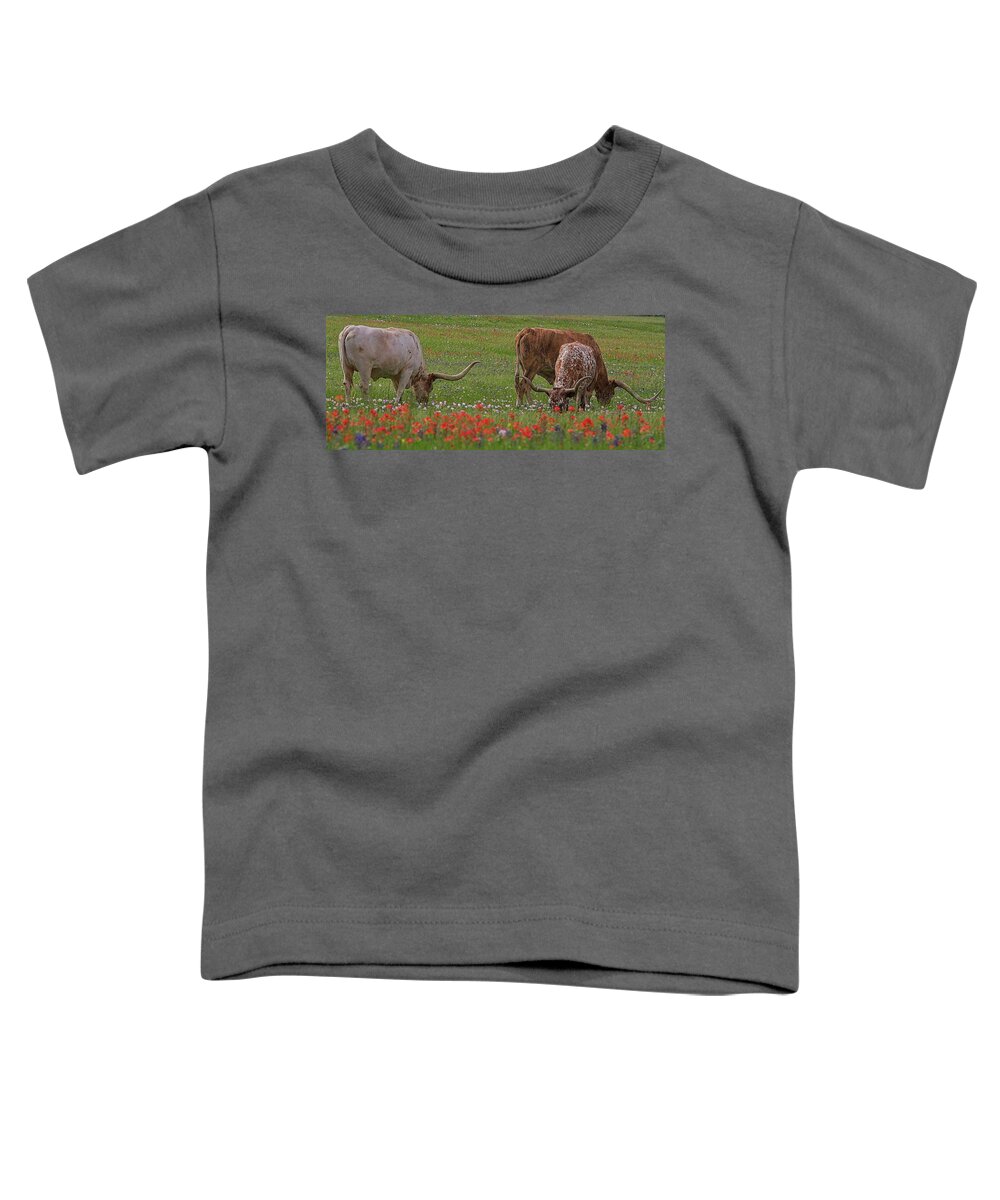 Texas Toddler T-Shirt featuring the photograph Texas Longhorns by John Babis