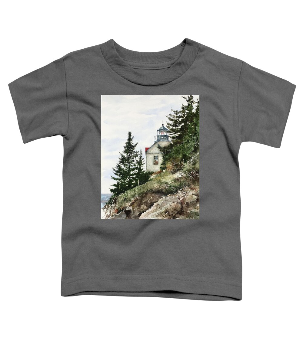 The Bass Harbor Lighthouse On The Coast Of Maine In The Summer Toddler T-Shirt featuring the painting The Beacon by Monte Toon