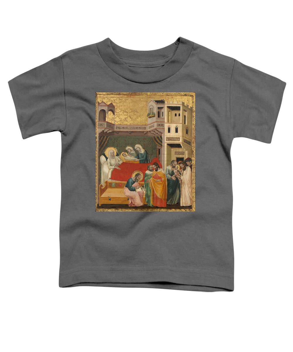 Giovanni Baronzio Toddler T-Shirt featuring the painting The Birth Naming and Circumcision of Saint John the Baptist by Giovanni Baronzio