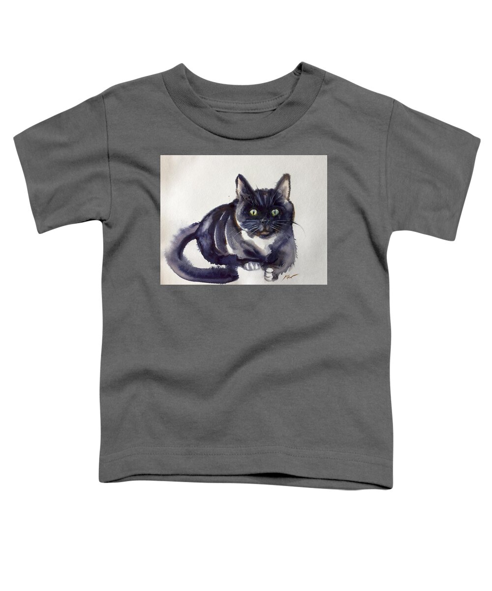 Black Cat Toddler T-Shirt featuring the painting The cat 8 by Katerina Kovatcheva