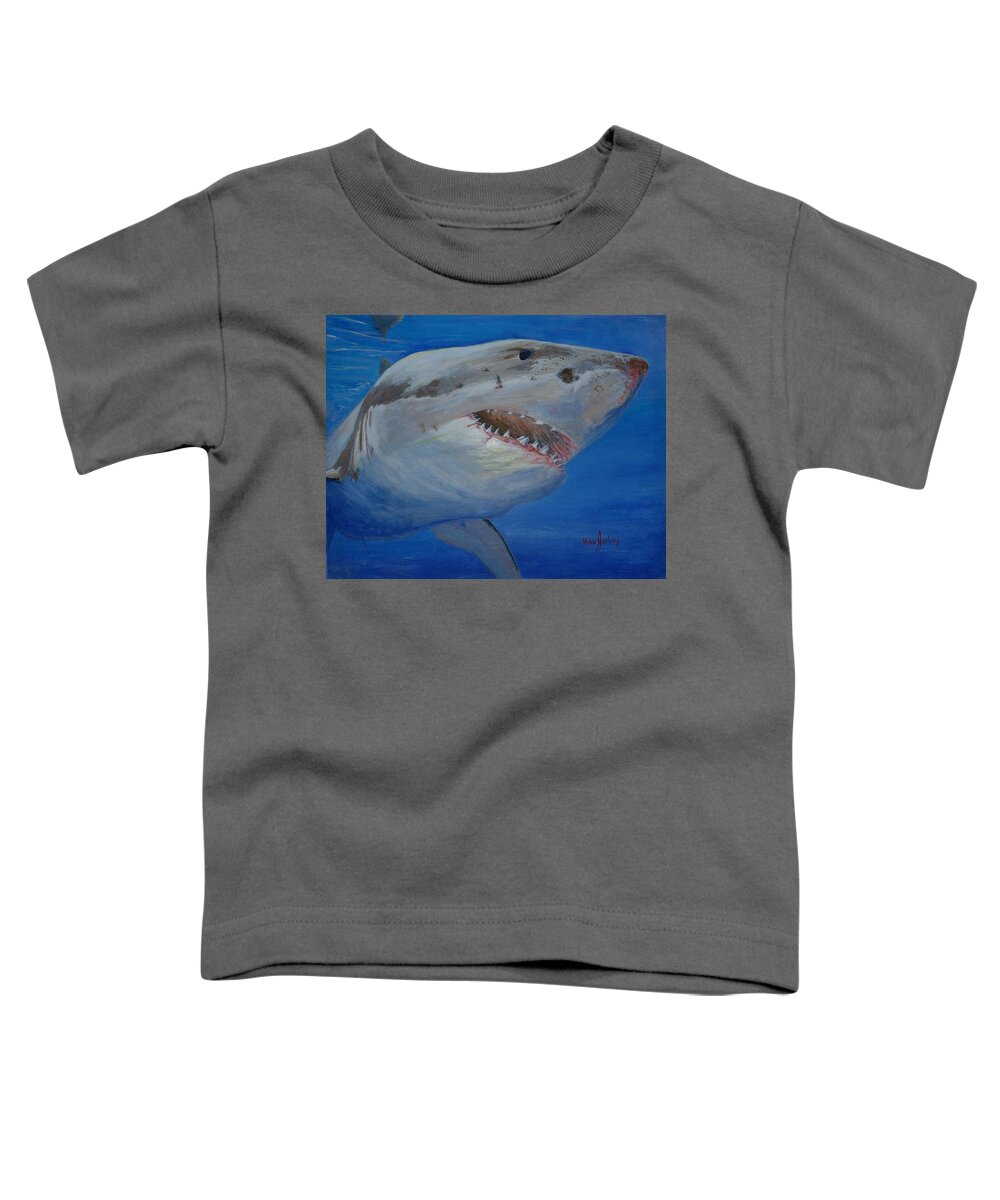 Shark Toddler T-Shirt featuring the painting The Great White that Got Away by Mike Jenkins