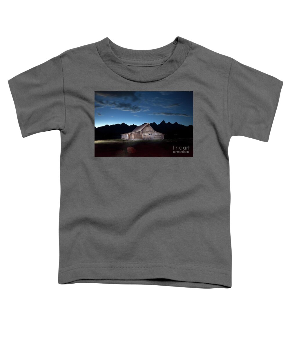Mormon Row Toddler T-Shirt featuring the photograph The John Moulton Barn on Mormon Row at the base of the Grand Tetons Wyoming by Greg Kopriva