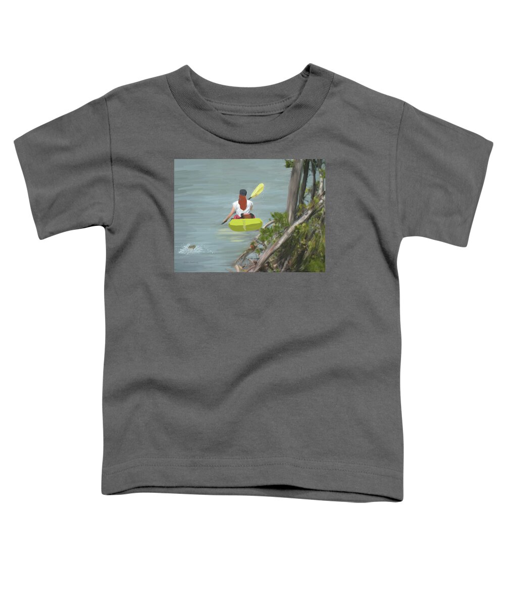 Kayaker Toddler T-Shirt featuring the painting The Kayaker by Rosalie Scanlon