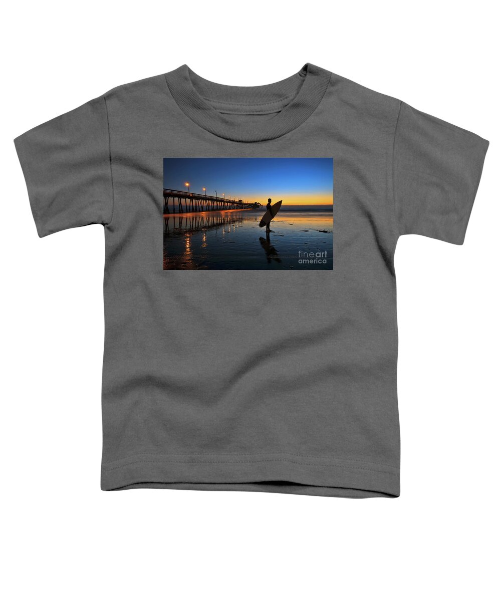 Imperial Beach Toddler T-Shirt featuring the photograph The lone surfer at the Imperial Beach Pier by Sam Antonio