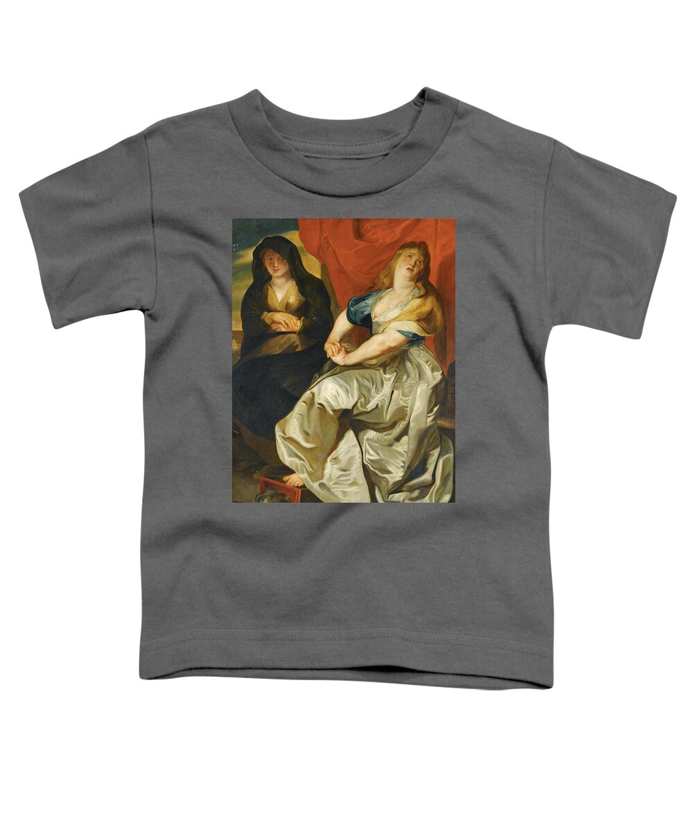 Follower Of Peter Paul Rubens Toddler T-Shirt featuring the painting The Magdalene repenting of her Wordly Vanities by Follower of Peter Paul Rubens