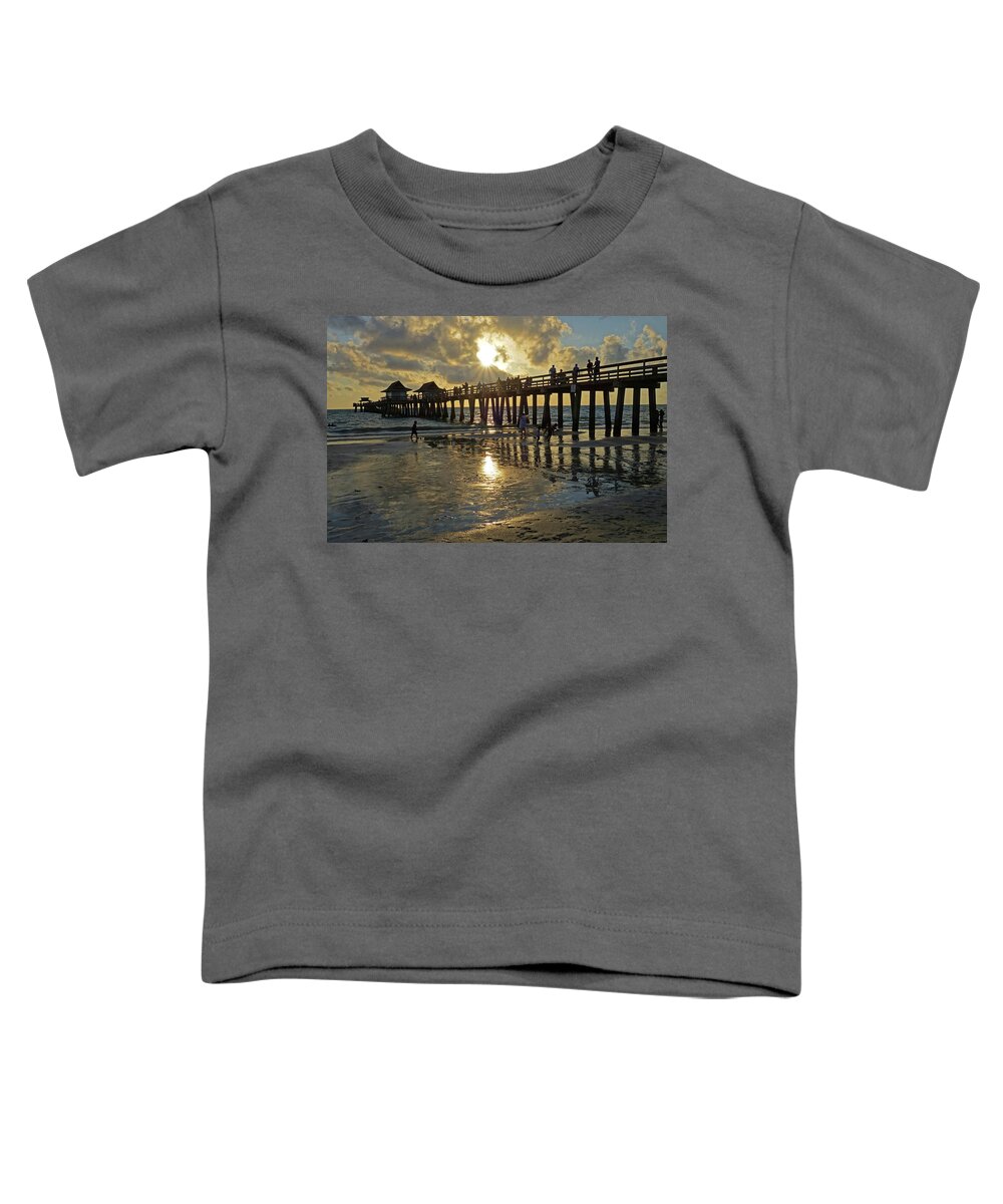 Naples Toddler T-Shirt featuring the photograph Naples pier at sunset Naples Florida Ripples #1 by Toby McGuire