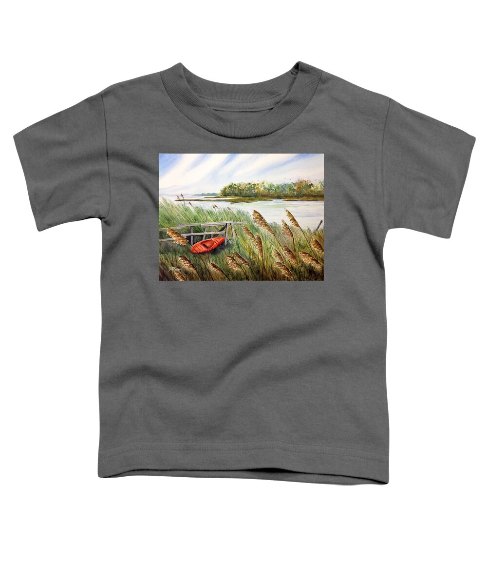 Kayak Toddler T-Shirt featuring the painting The Orange Kayak by Joseph Burger