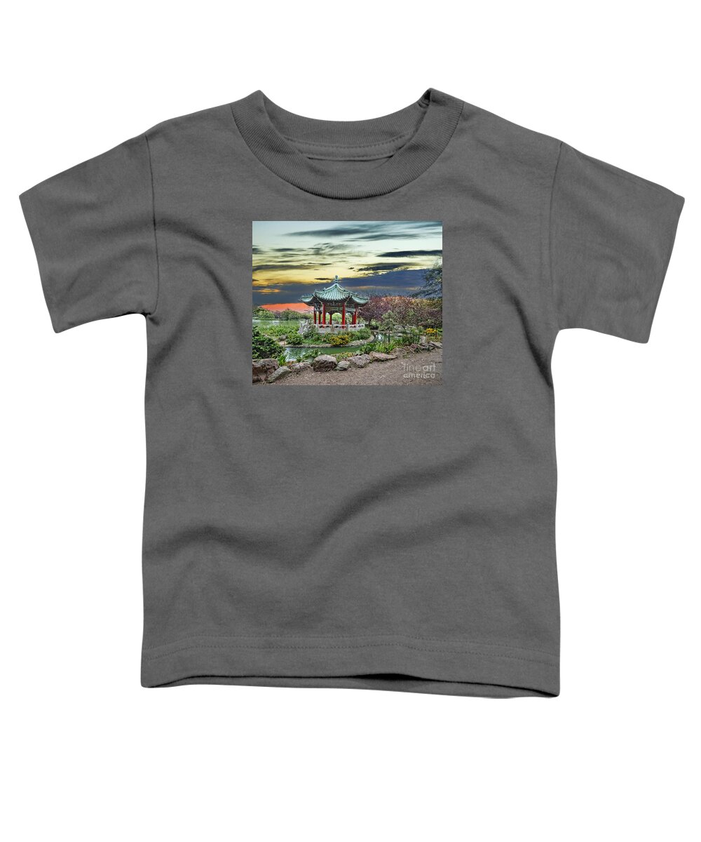 Sunset Toddler T-Shirt featuring the photograph The Pagoda by Stow Lake in Golden Gate Park by Jim Fitzpatrick