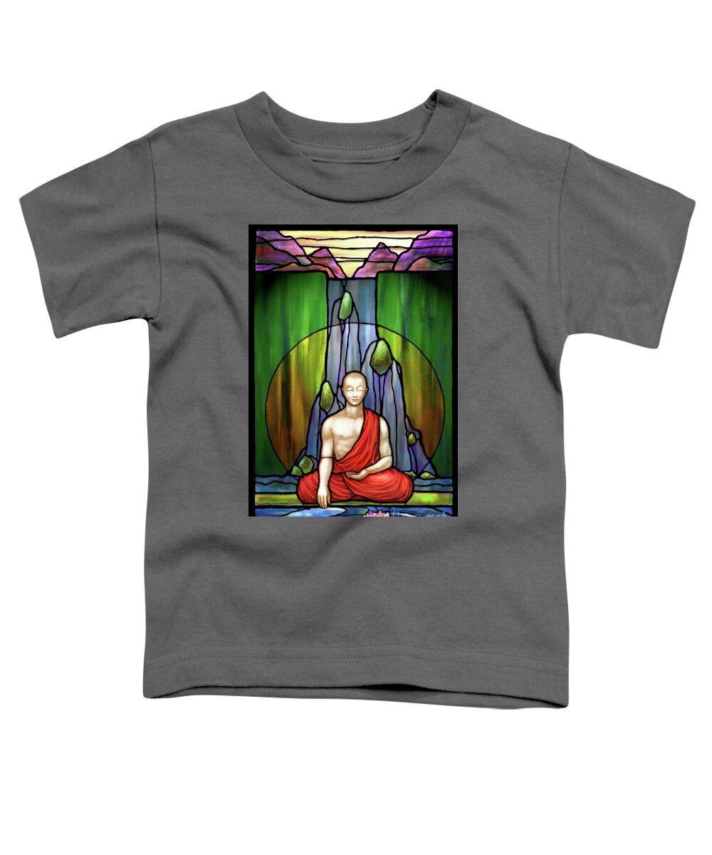 Buddha Toddler T-Shirt featuring the digital art The Praying Monk by Randy Wollenmann