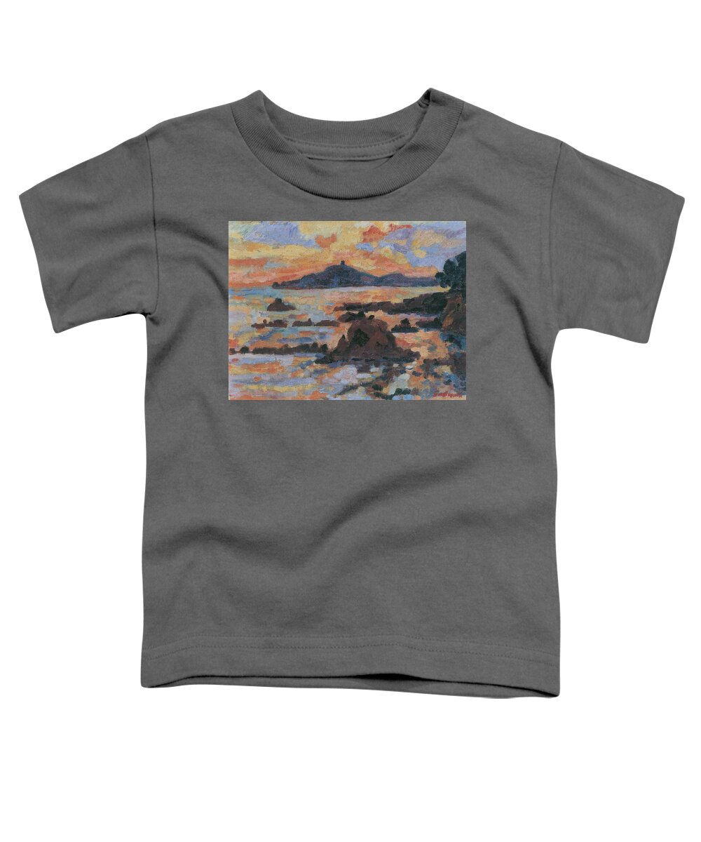 Falaises - The Red Rocks At Agay Toddler T-Shirt featuring the painting The Red Rocks at Agay by MotionAge Designs
