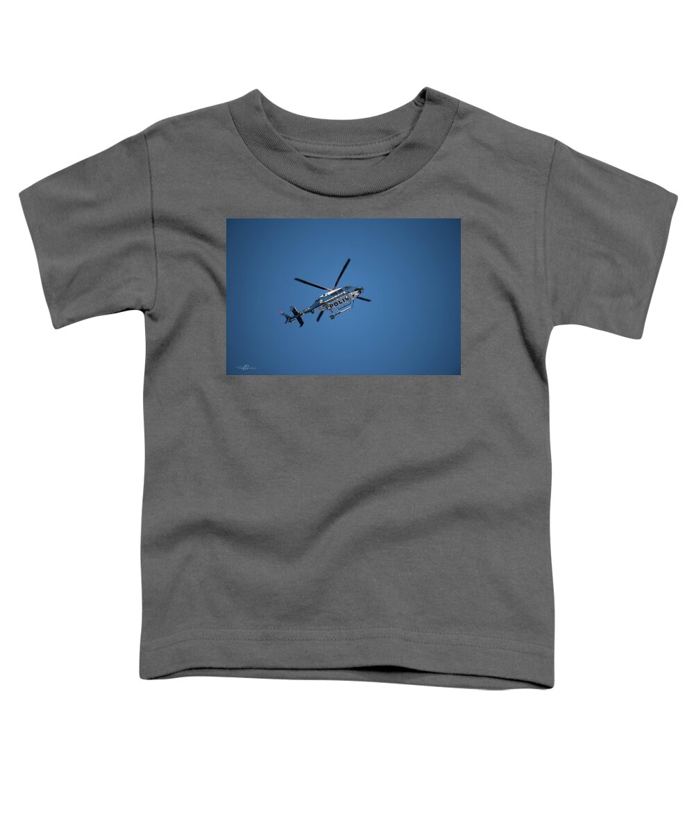 Swedish Police Helicopter Toddler T-Shirt featuring the photograph The searcher in the air by Torbjorn Swenelius